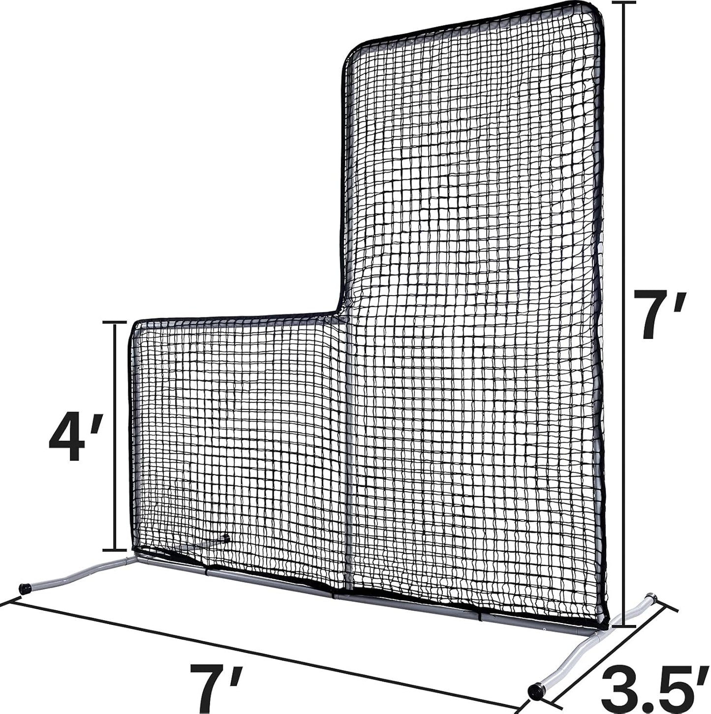 L Screen Baseball Pitching Protective Screen, 7X7FT Baseball Softball Pitcher Safety Protective L Screen (Black Net).