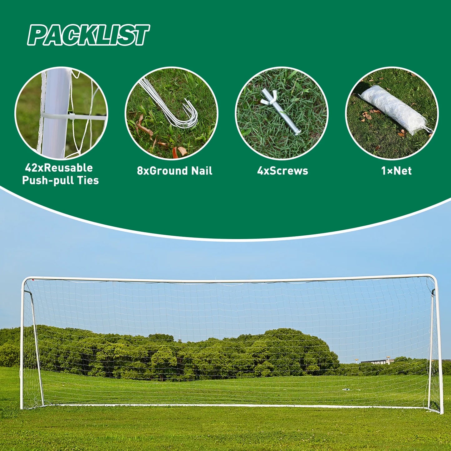 Steel Soccer Goal, 24' X 8' for Backyard, Portable Professional Training Goal, 1.97” Frame