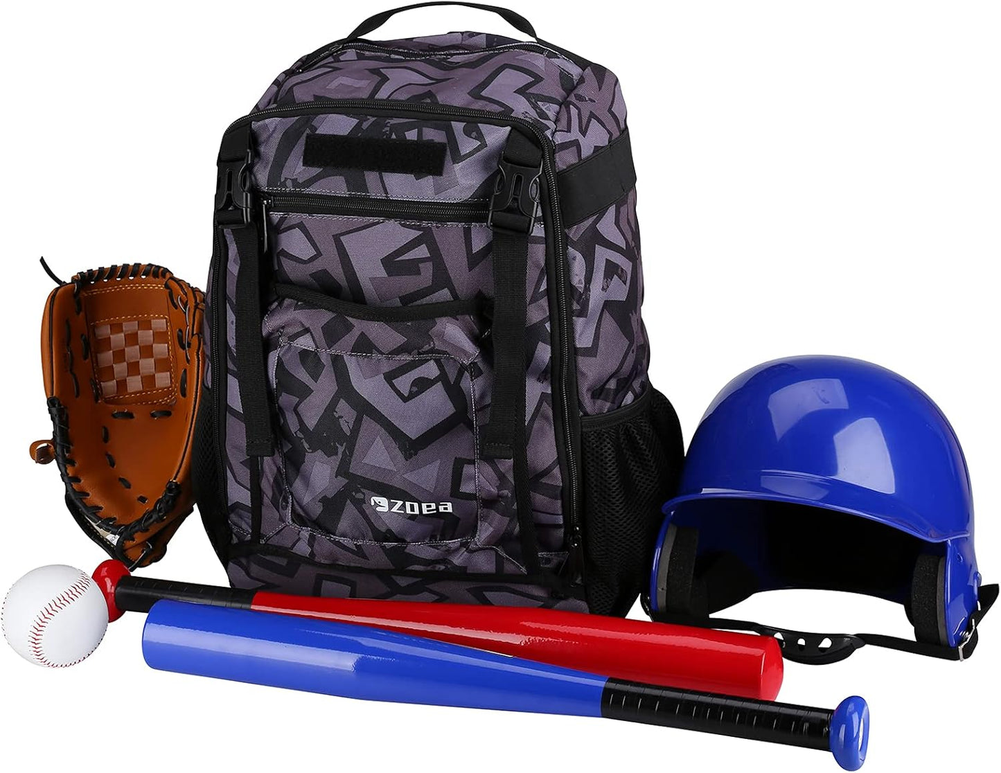 Youth Baseball Bat Bag Backpack, T-Ball & Softball Equipment & Gear for Youth, Large Capacity Holds 2 Bats, Helmet, Gloves, Cleats, Helmet Holder and Includes Fence Hook