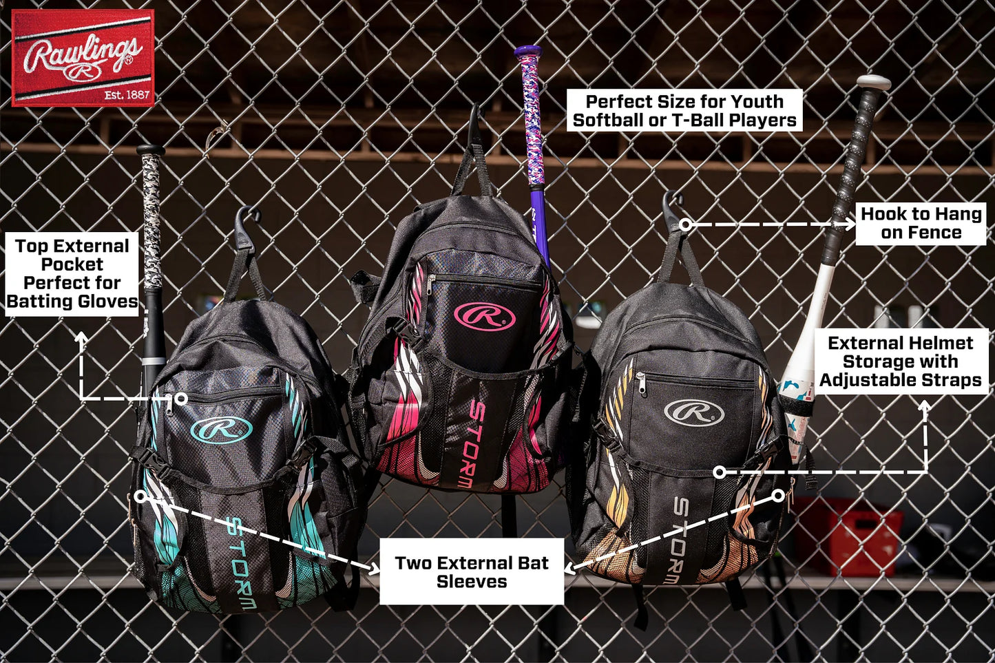 Storm Girls T-Ball Softball Batting Bag Backpack Black/Pink