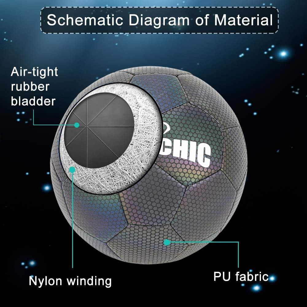 Soccer Ball Size 5, Holographic Reflective Glowing Soccer Ball with Pump, Soccer Ball Gifts for Men, Boys & Girls Indoor-Outdoor Use