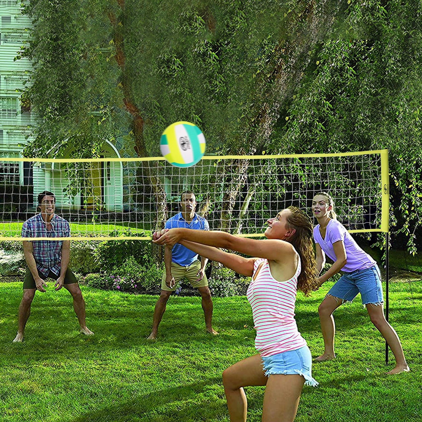 Outdoor Volleyball and Net Set with Ball and Pump