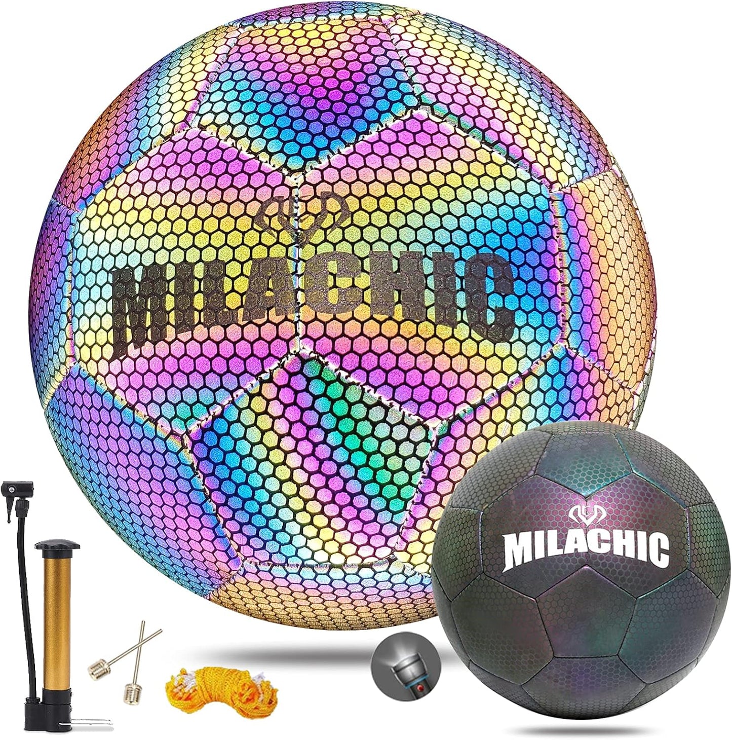 Soccer Ball Size 5, Holographic Reflective Glowing Soccer Ball with Pump, Soccer Ball Gifts for Men, Boys & Girls Indoor-Outdoor Use