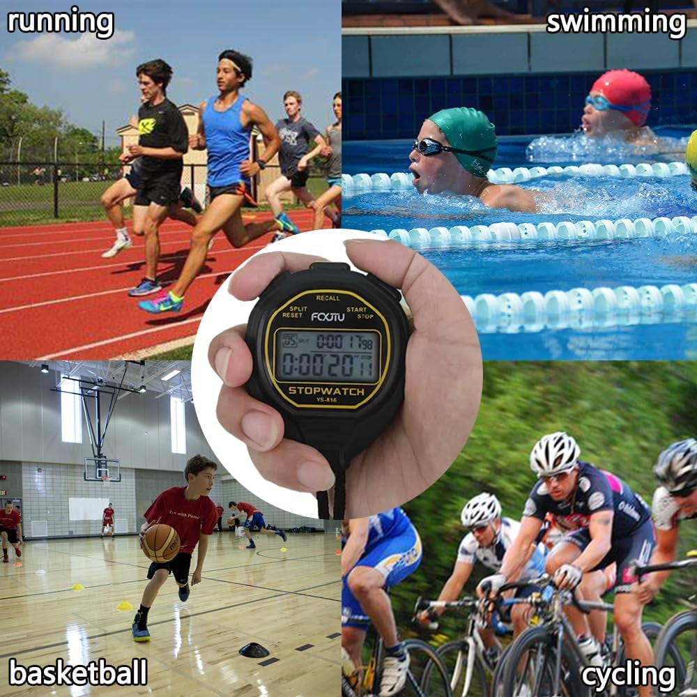 Digital Waterproof Stopwatch, 20Laps Split Memory Stopwatch, No Clock, No Calendar, No Alarm, Simple Silent Large Display Stop Watch for Sports Swimming Training Coaches Yellow