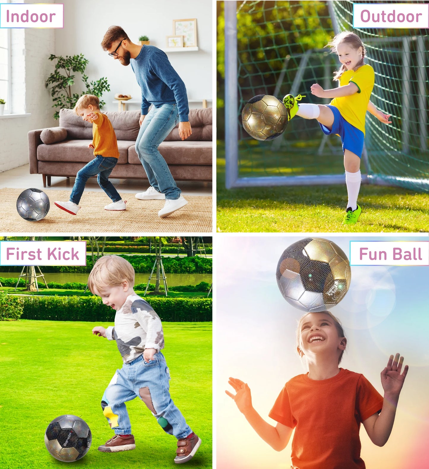 Barocity Mix Silver, Black, Gold Soccer Ball- Premium Soccer Ball Size 3 with Reflective Iridescent Rainbow Hex Pattern, Soccer Ball Boys and Girls, Kids Soccer Ball for Indoor and Outdoor Playtime