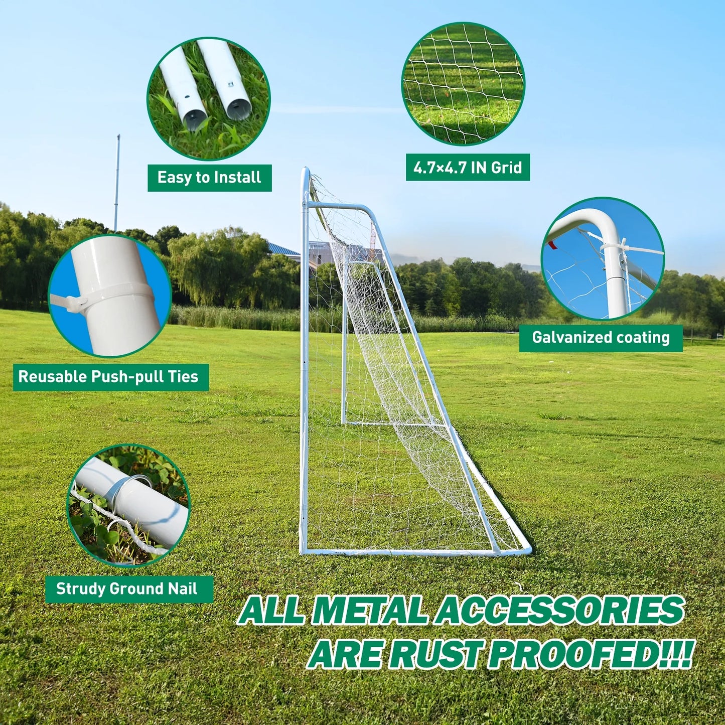Steel Soccer Goal, 24' X 8' for Backyard, Portable Professional Training Goal, 1.97” Frame