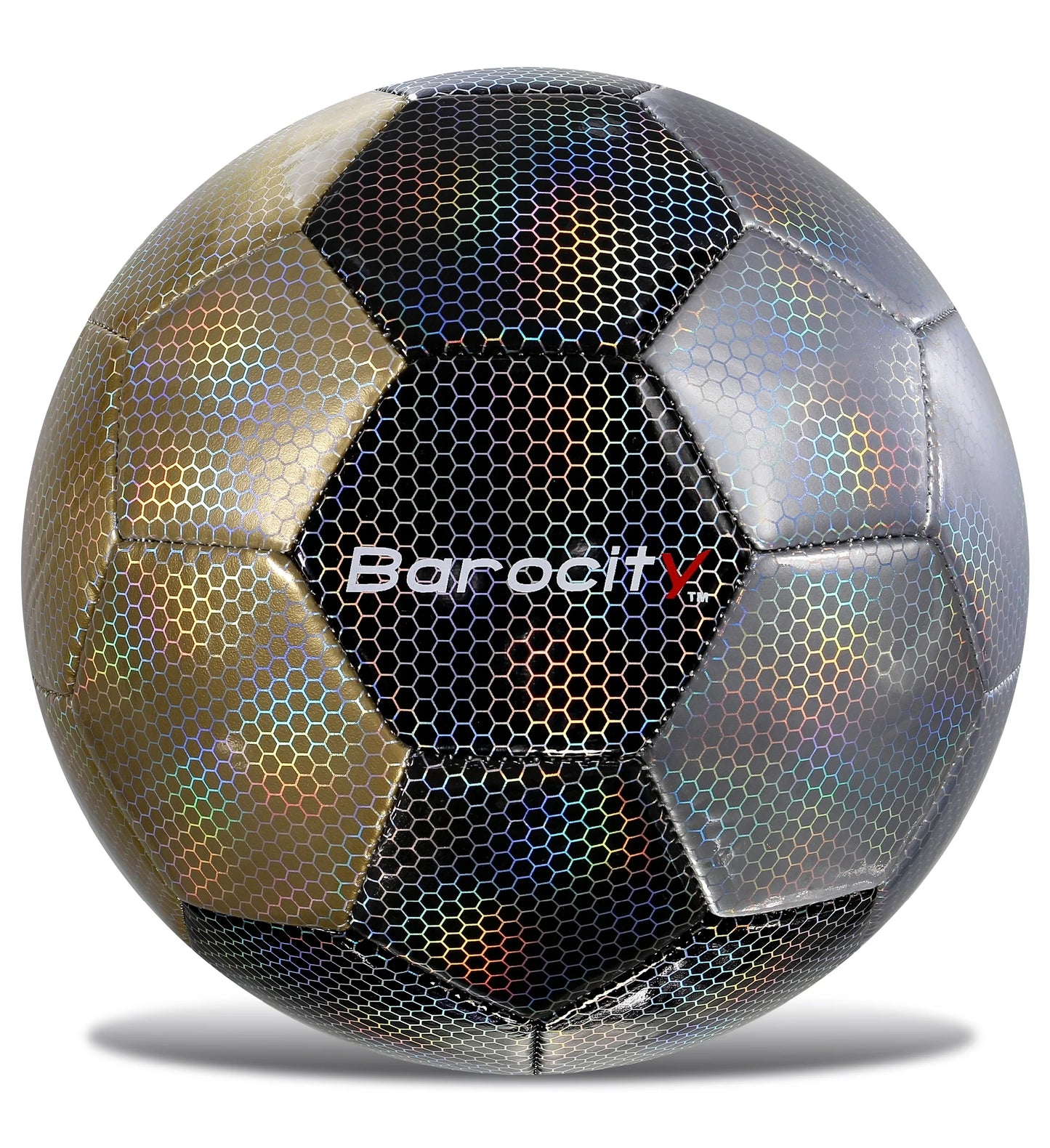 Barocity Mix Silver, Black, Gold Soccer Ball- Premium Soccer Ball Size 3 with Reflective Iridescent Rainbow Hex Pattern, Soccer Ball Boys and Girls, Kids Soccer Ball for Indoor and Outdoor Playtime