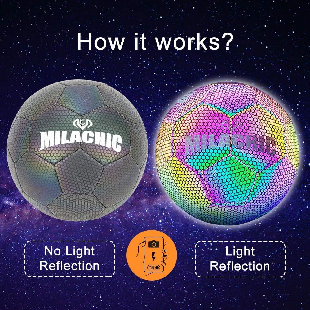 Soccer Ball Size 5, Holographic Reflective Glowing Soccer Ball with Pump, Soccer Ball Gifts for Men, Boys & Girls Indoor-Outdoor Use