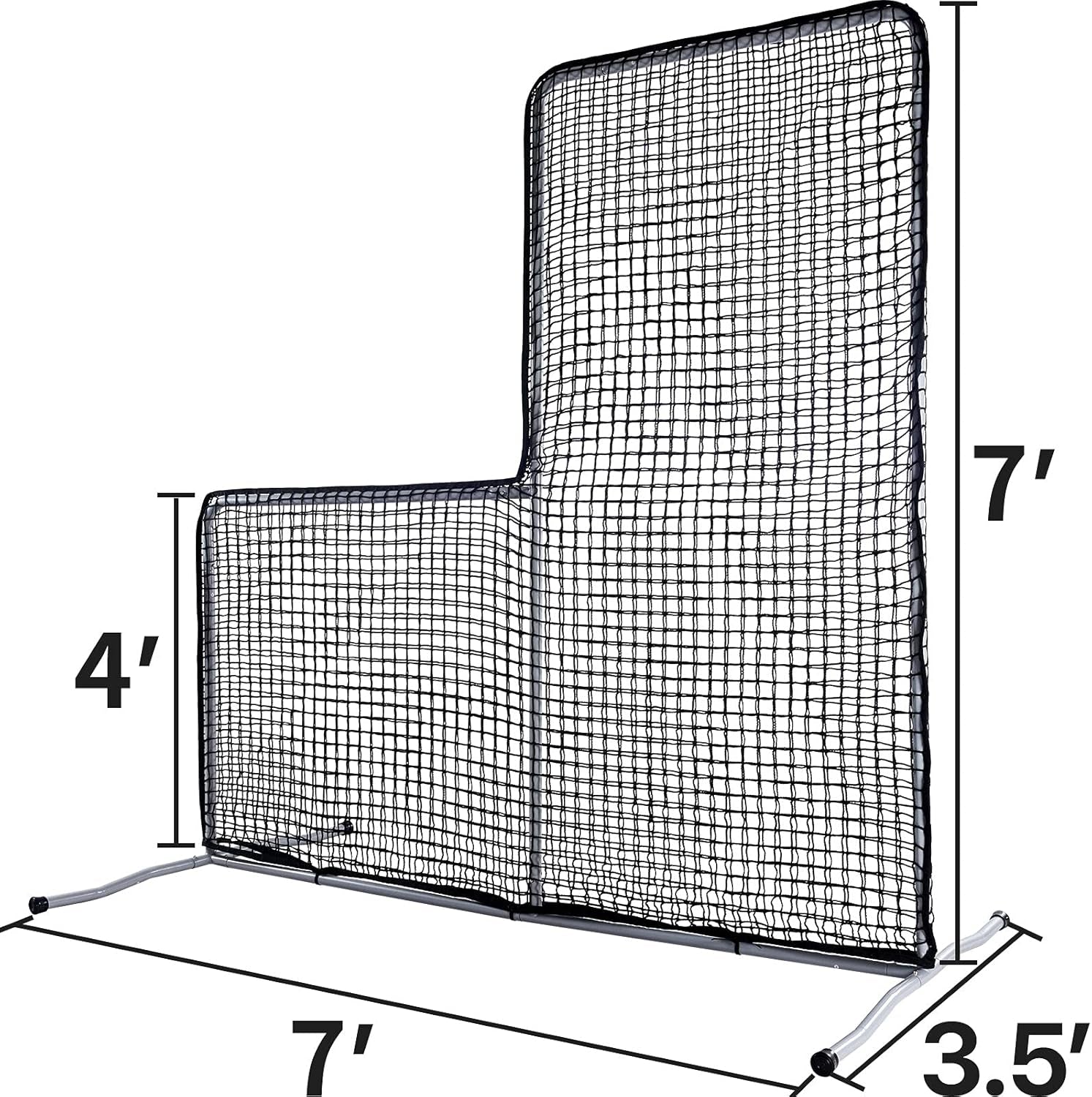 L Screen Baseball Pitching Protective Screen, 7X7FT Baseball Softball Pitcher Safety Protective L Screen (Black Net).