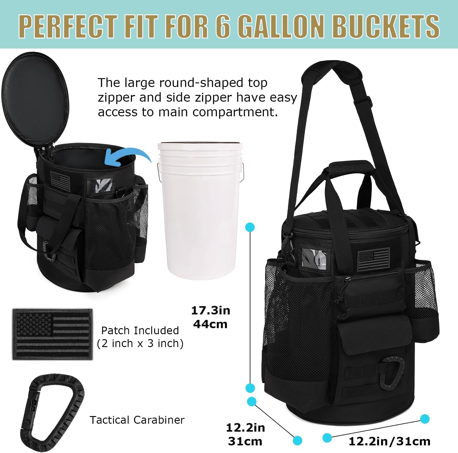 Baseball Bucket Bag Baseball Coaching Accessories Organizer Tactical Style Softball Bucket Bag with Anti-Slip Bottom, Multiple Pockets for Bat, Gloves, Scoreboards