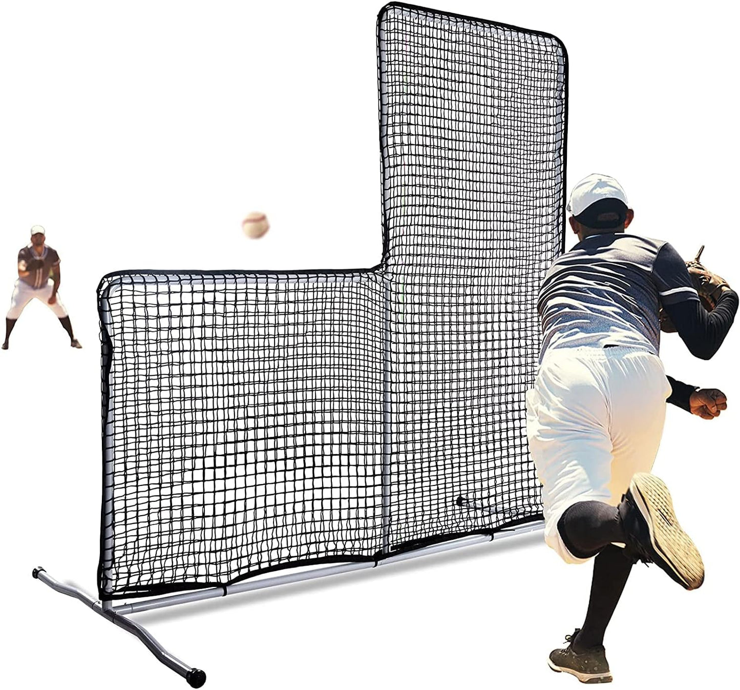 L Screen Baseball Pitching Protective Screen, 7X7FT Baseball Softball Pitcher Safety Protective L Screen (Black Net).