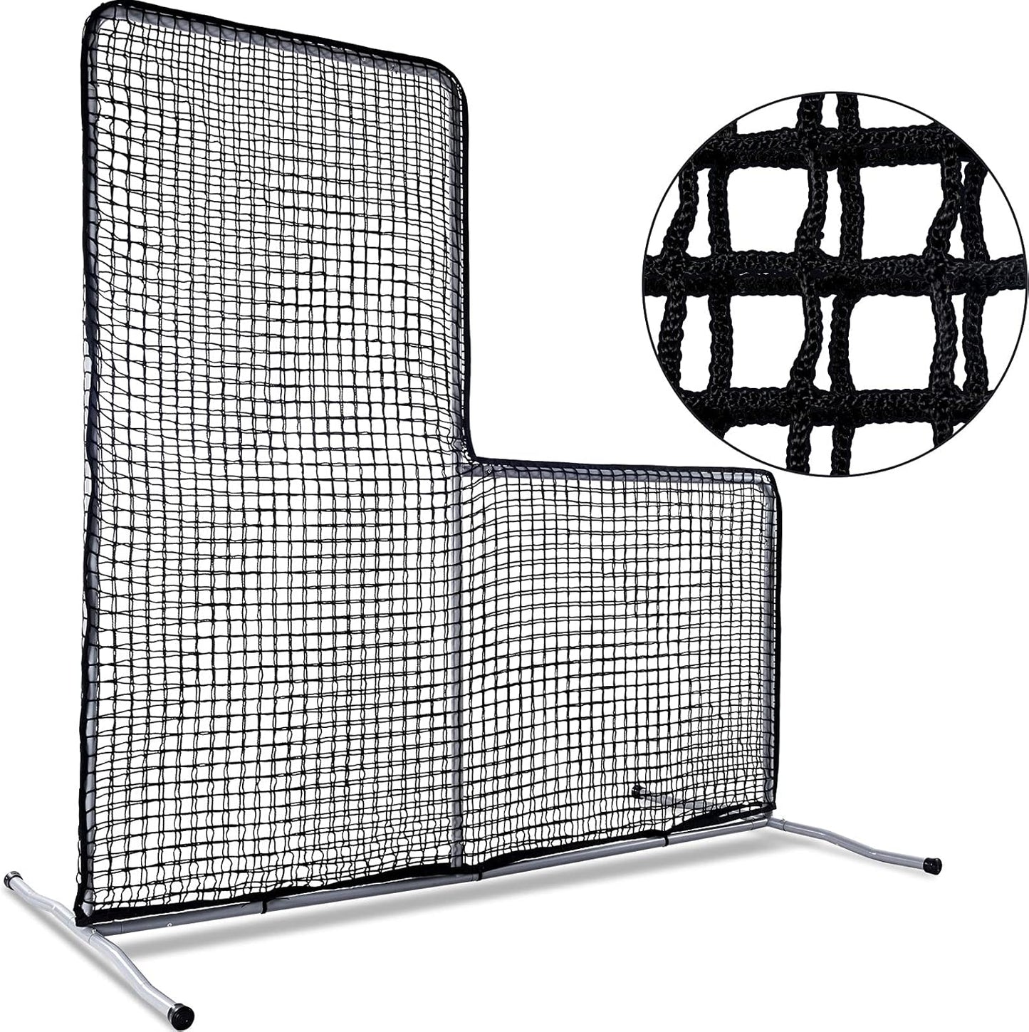 L Screen Baseball Pitching Protective Screen, 7X7FT Baseball Softball Pitcher Safety Protective L Screen (Black Net).