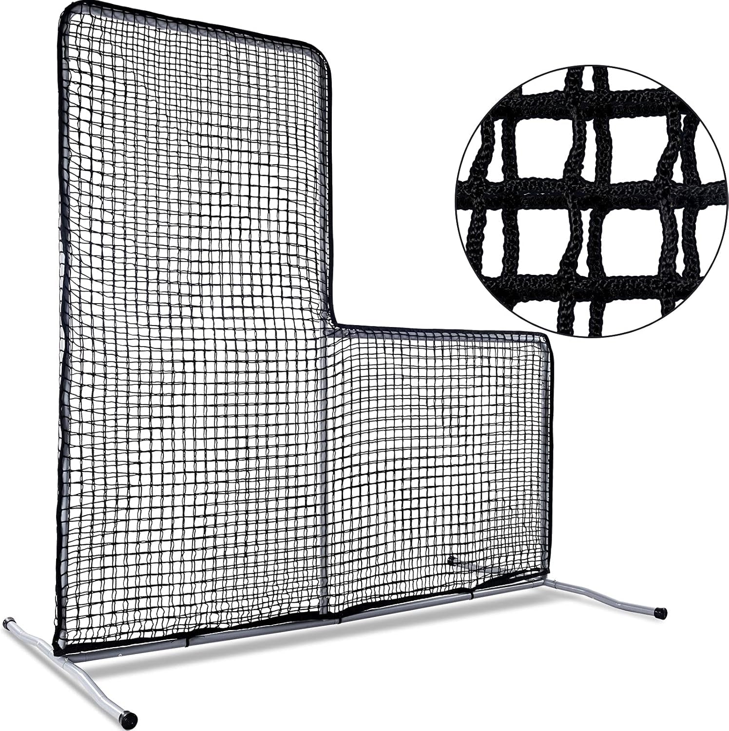 L Screen Baseball Pitching Protective Screen, 7X7FT Baseball Softball Pitcher Safety Protective L Screen (Black Net).