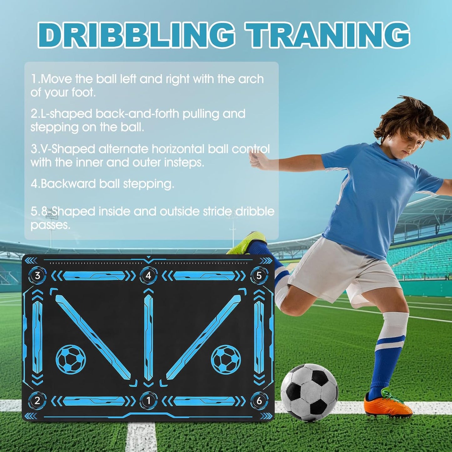 Soccer Training Mat, Football Footstep Training Mat, Agility Footstep Training Equipment for All Levels and Ages to Improve Speed, Good Gift for Football Lover