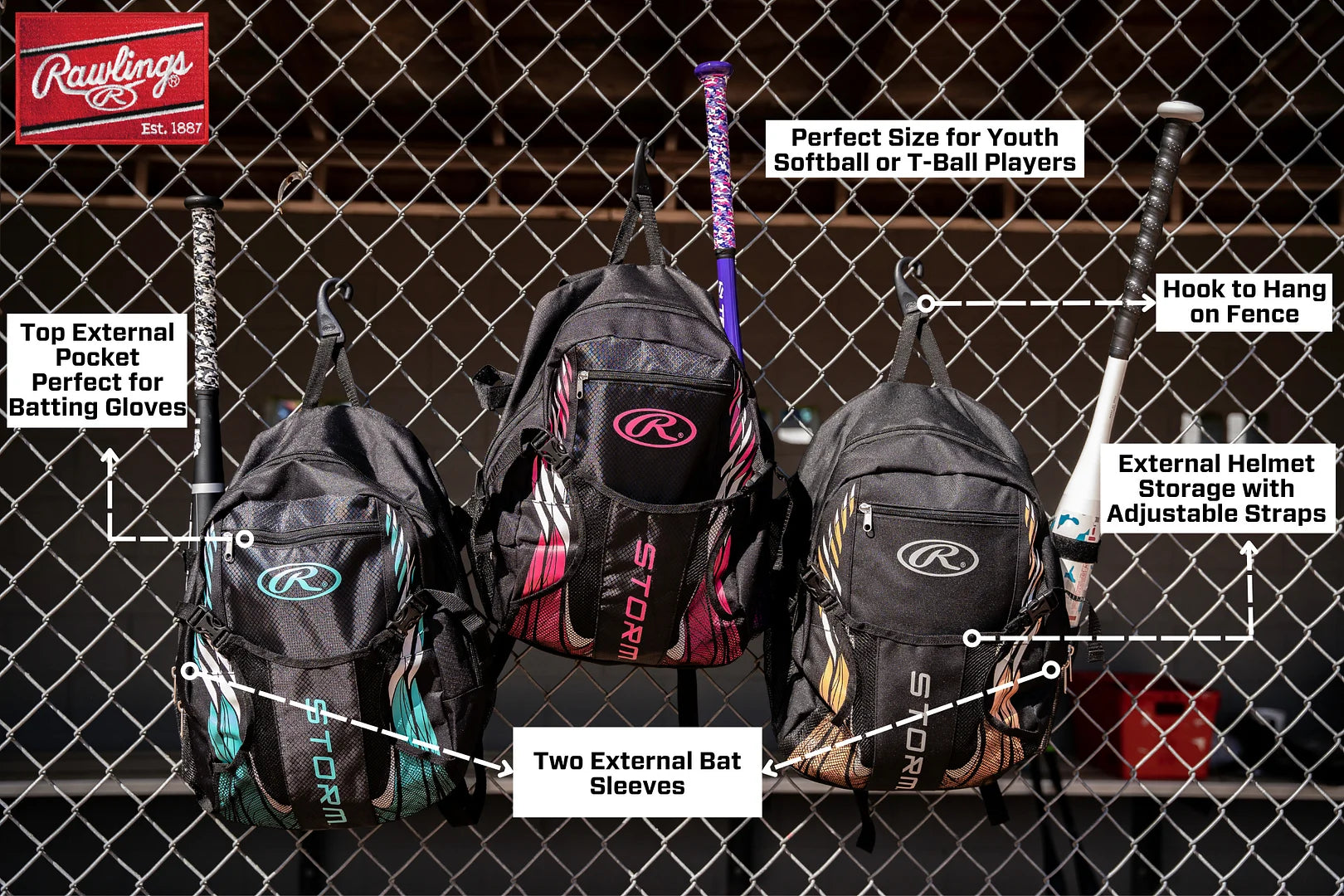 Storm Girls T-Ball Softball Batting Bag Backpack Black/Pink