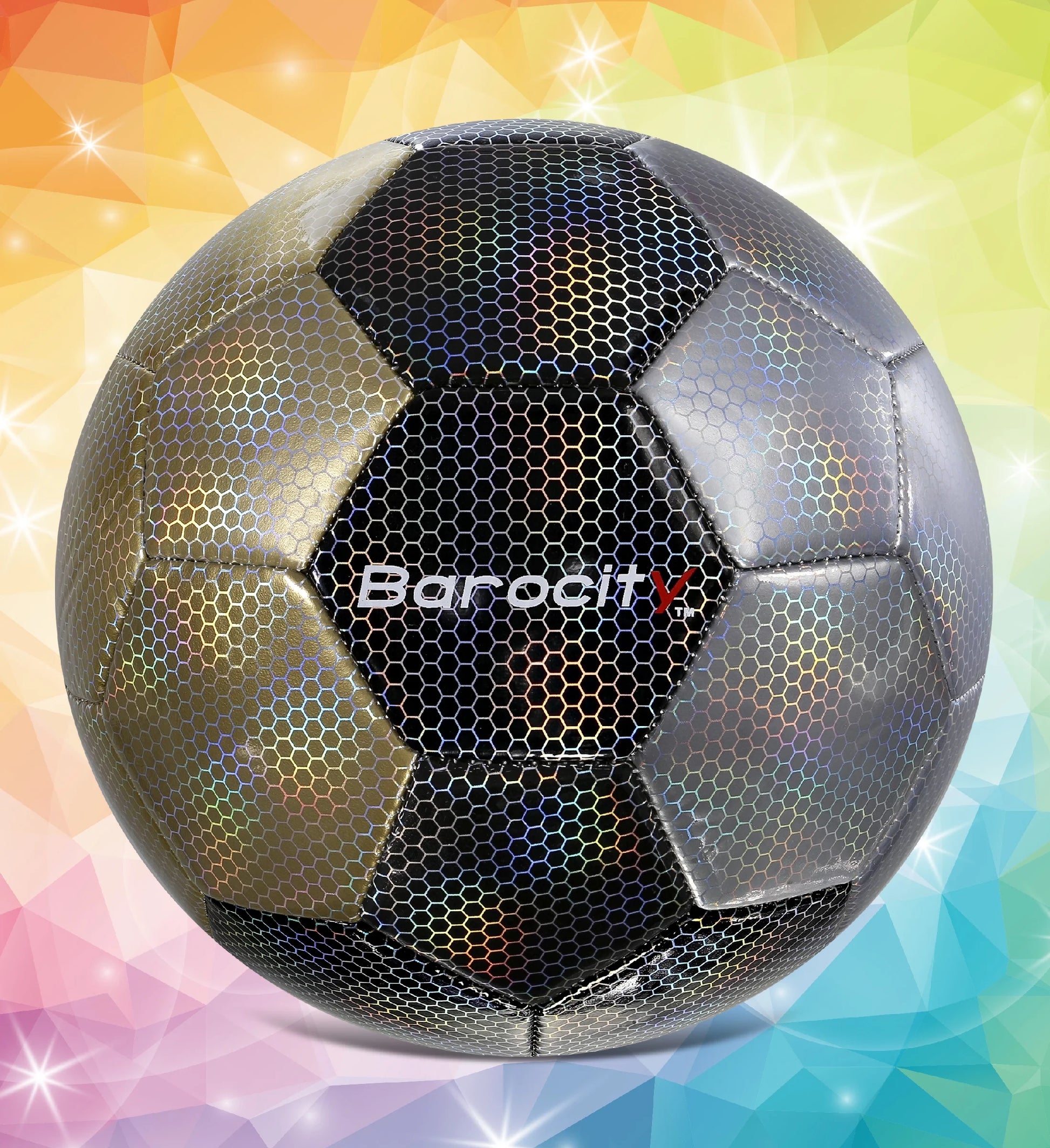 Barocity Mix Silver, Black, Gold Soccer Ball- Premium Soccer Ball Size 3 with Reflective Iridescent Rainbow Hex Pattern, Soccer Ball Boys and Girls, Kids Soccer Ball for Indoor and Outdoor Playtime