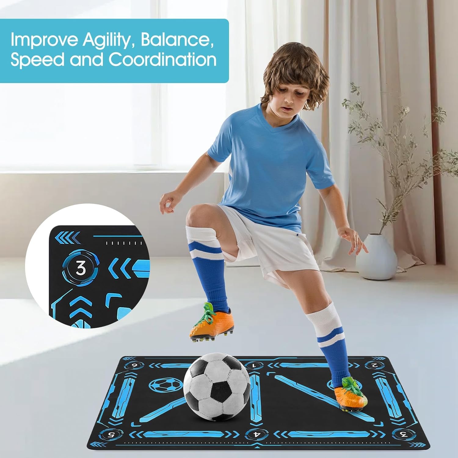 Soccer Training Mat, Football Footstep Training Mat, Agility Footstep Training Equipment for All Levels and Ages to Improve Speed, Good Gift for Football Lover