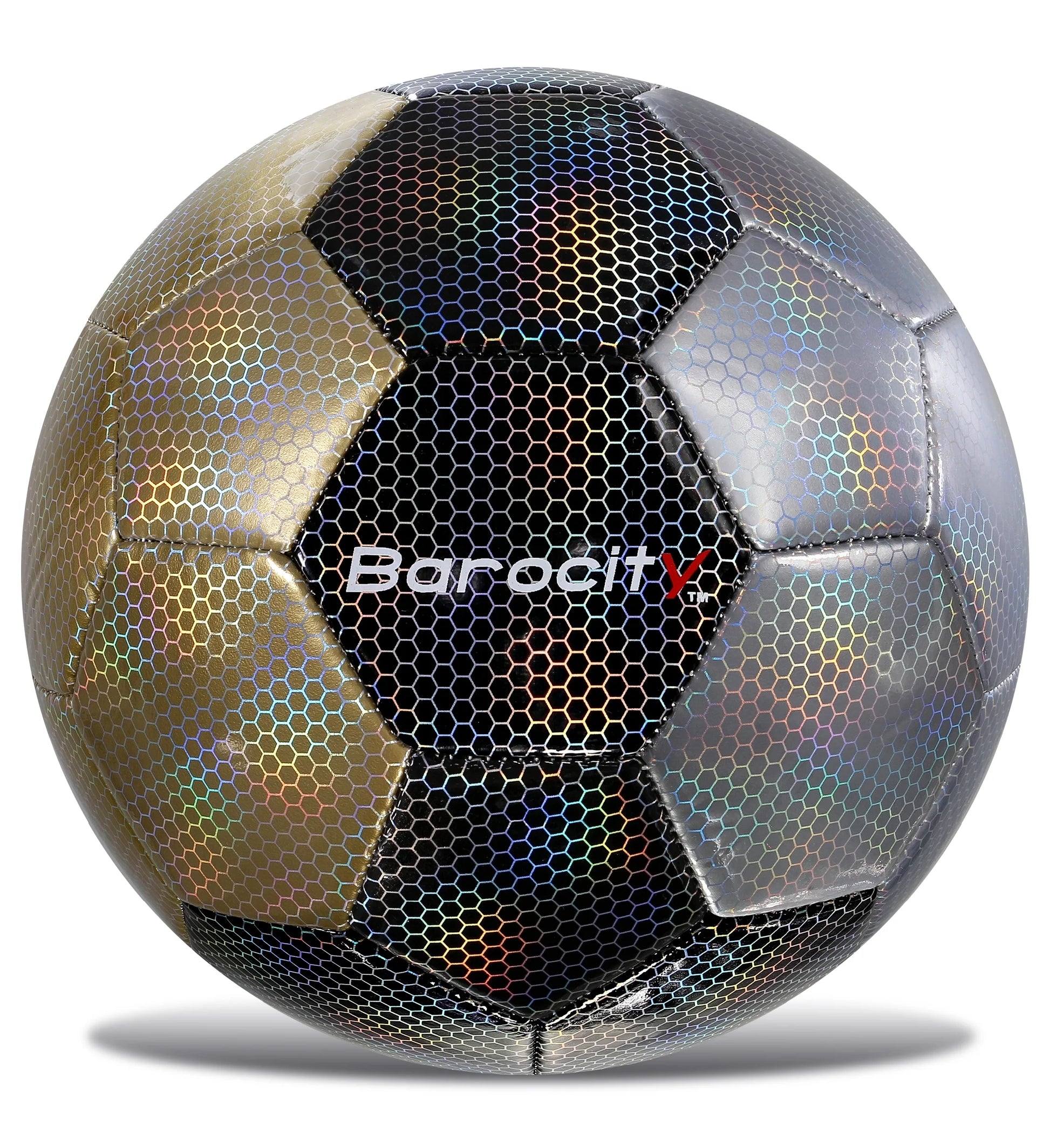 Barocity Mix Silver, Black, Gold Soccer Ball- Premium Soccer Ball Size 3 with Reflective Iridescent Rainbow Hex Pattern, Soccer Ball Boys and Girls, Kids Soccer Ball for Indoor and Outdoor Playtime