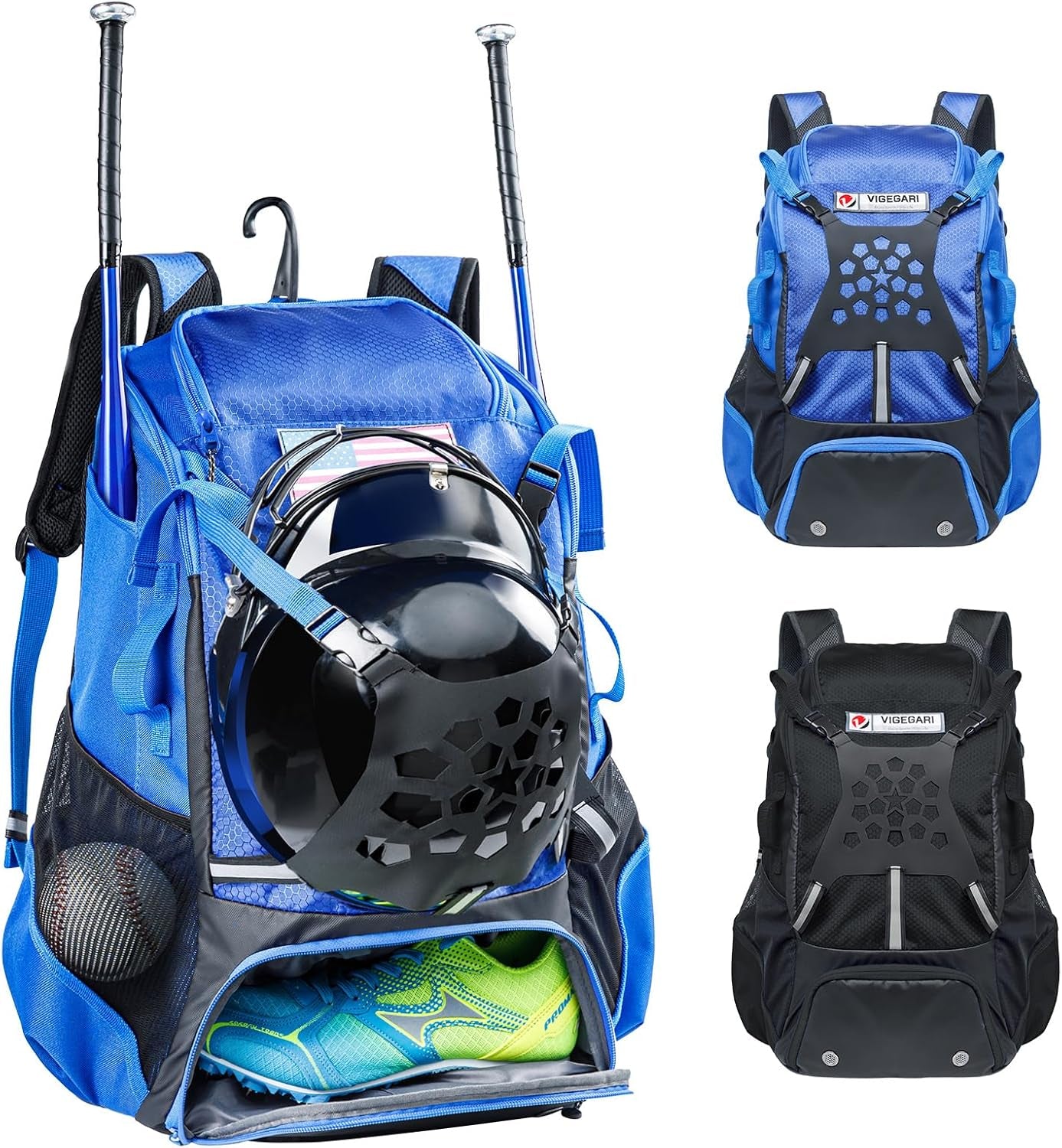 Baseball Backpack for Youth, Boys, Adults - Bat and Softball Equipment Bag with Glove Holder, Helmet, Shoes Compartment - T-Ball Accessories and Baseball Gifts