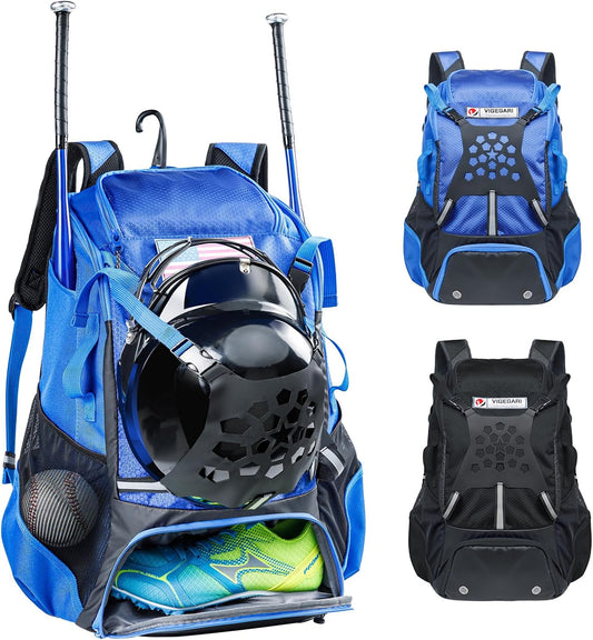 Baseball Backpack for Youth, Boys, Adults - Bat and Softball Equipment Bag with Glove Holder, Helmet, Shoes Compartment - T-Ball Accessories and Baseball Gifts
